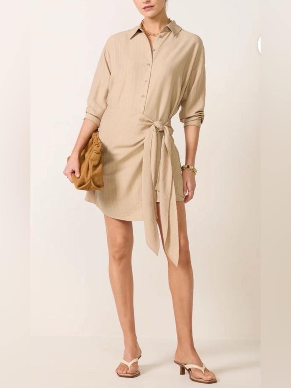 Favorite Daughter the sweet talker Pinstripe Tie-Waist Midi Shirt Dress